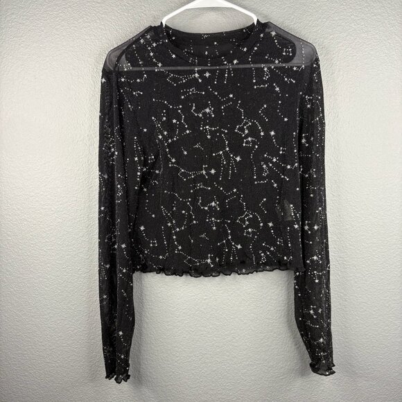 Tops - Constellations Black & Silver See-thru Crop Top
